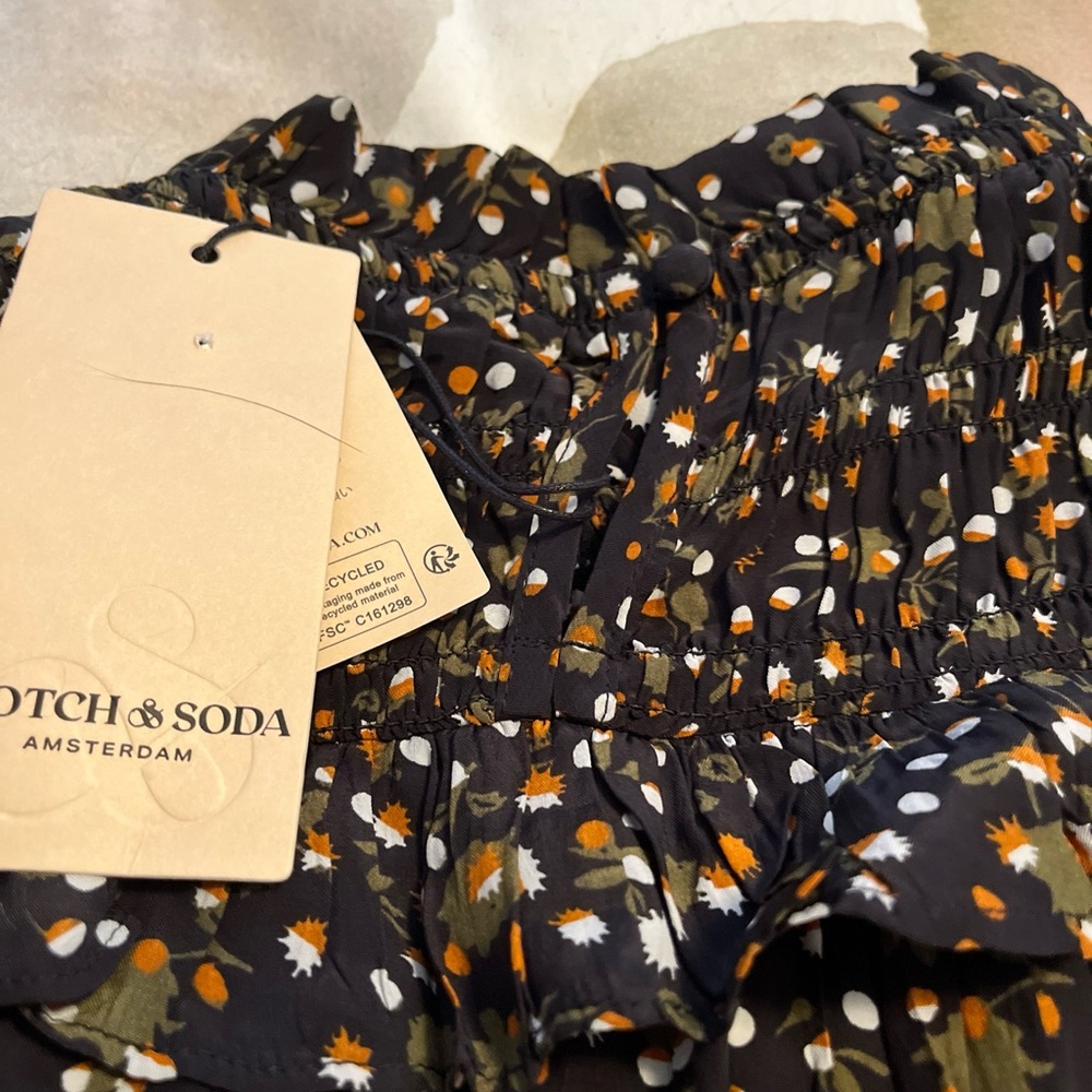 NWT Scotch & Soda Smocked Printed Spot Dress Size L
